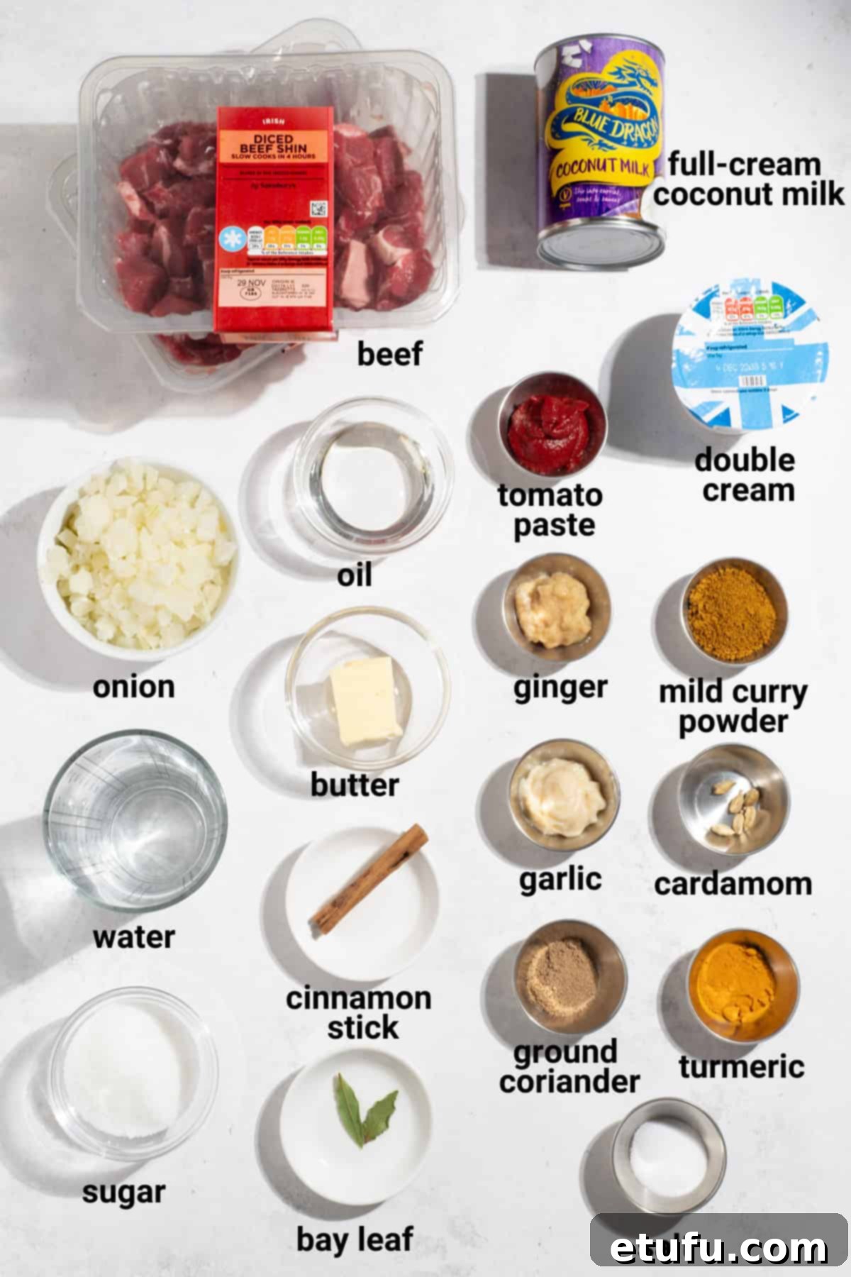Beef curry ingredients.