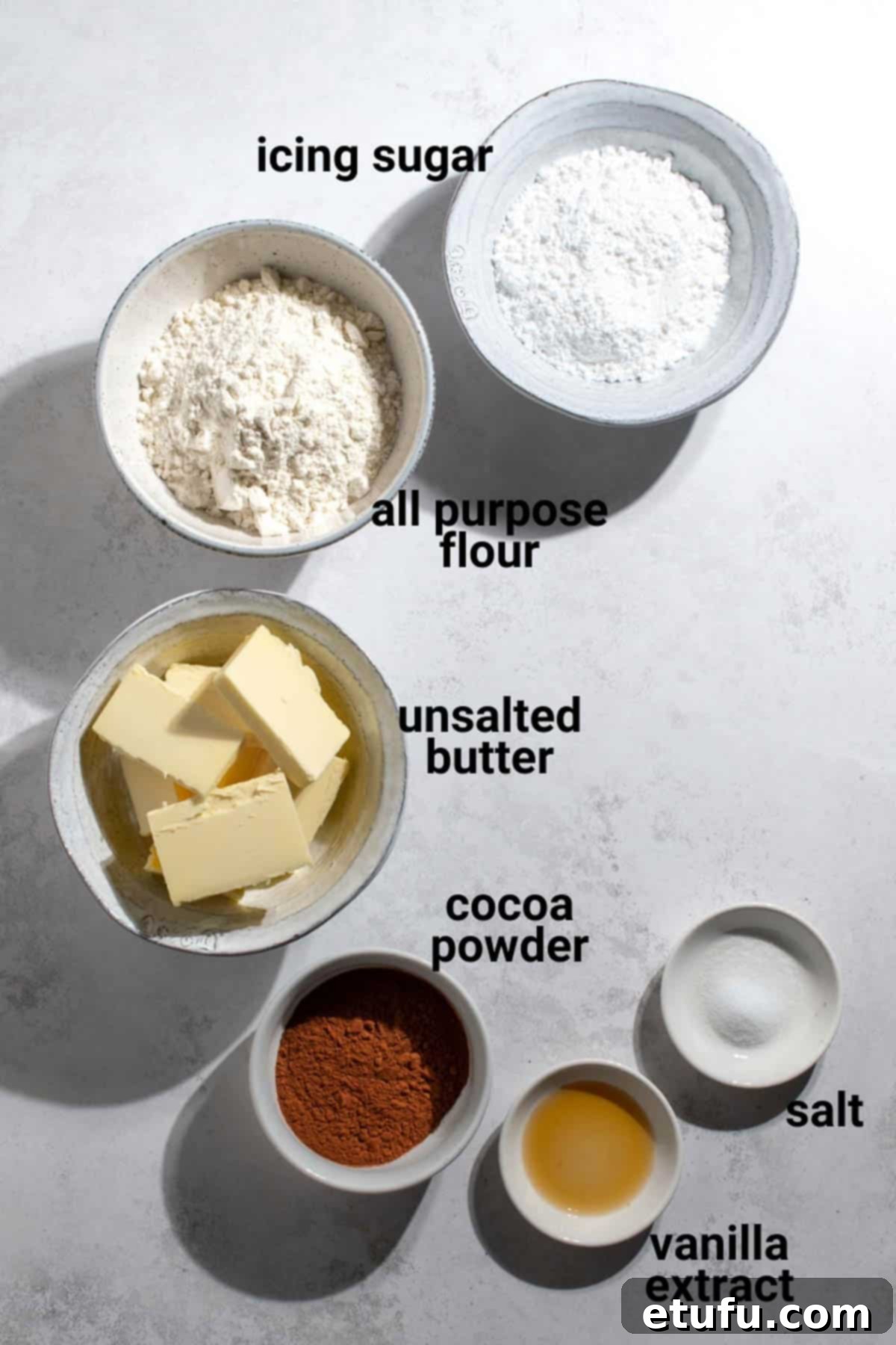 Chocolate shortbreads ingredients.