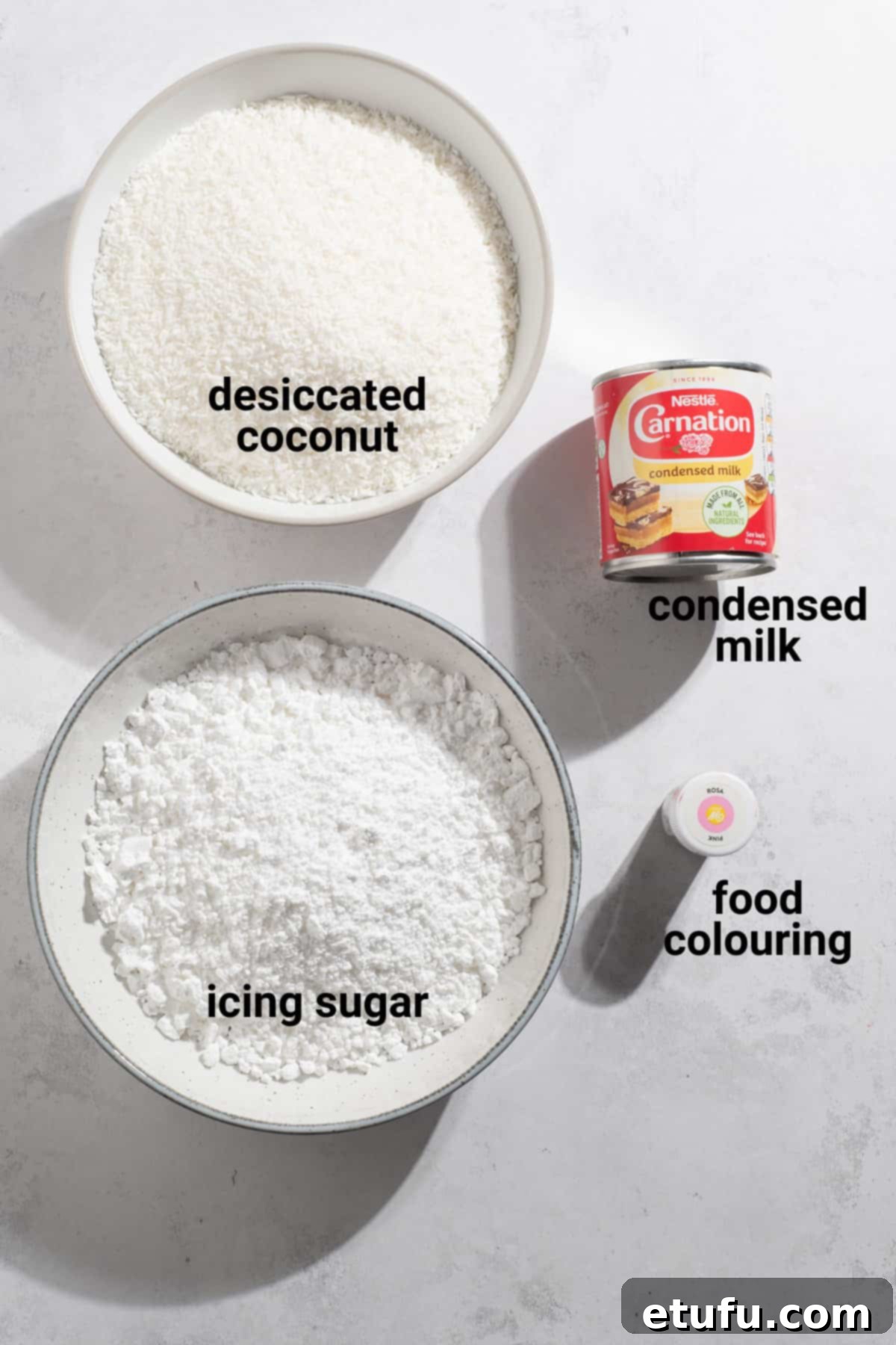 Coconut ice ingredients.