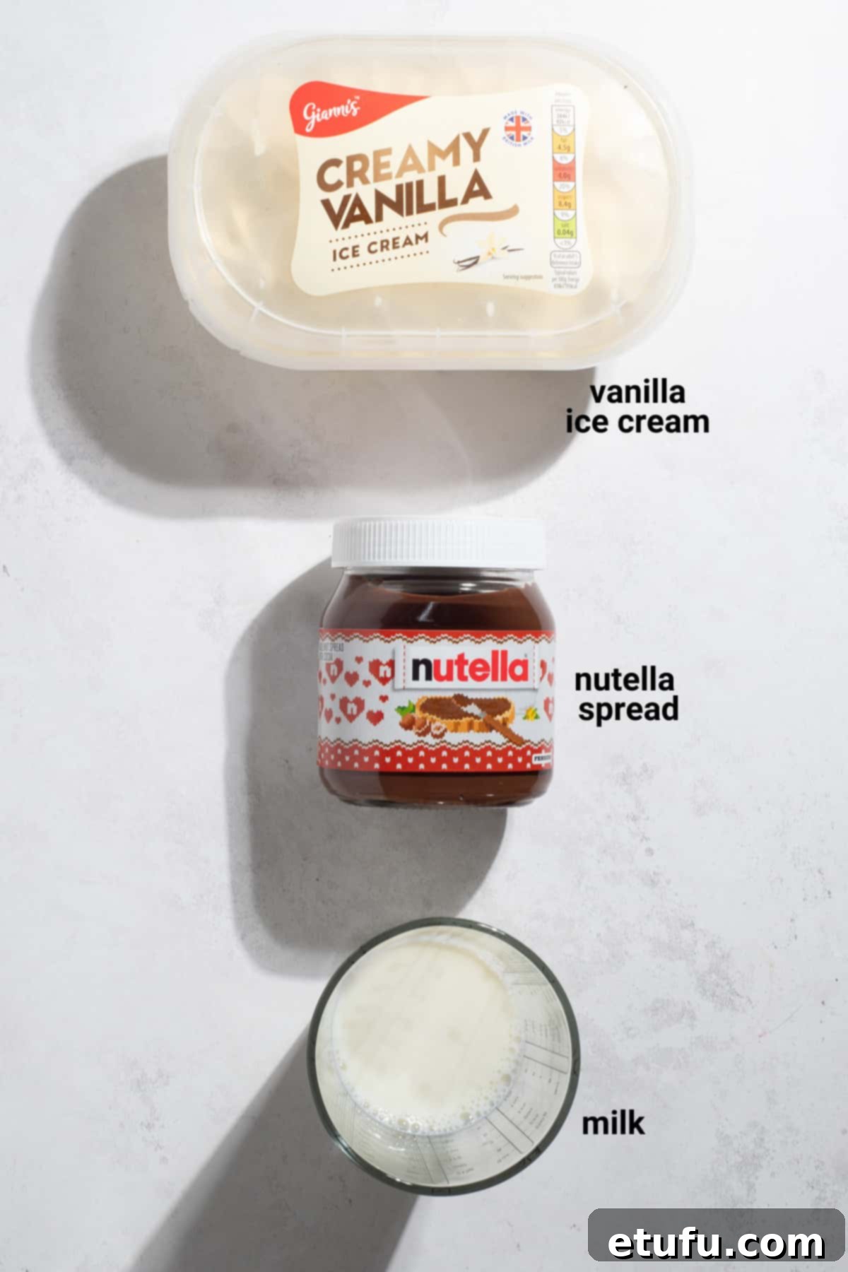 Nutella Milkshake Magic: Only 3 Ingredients 3 Nutella milkshake ingredients.