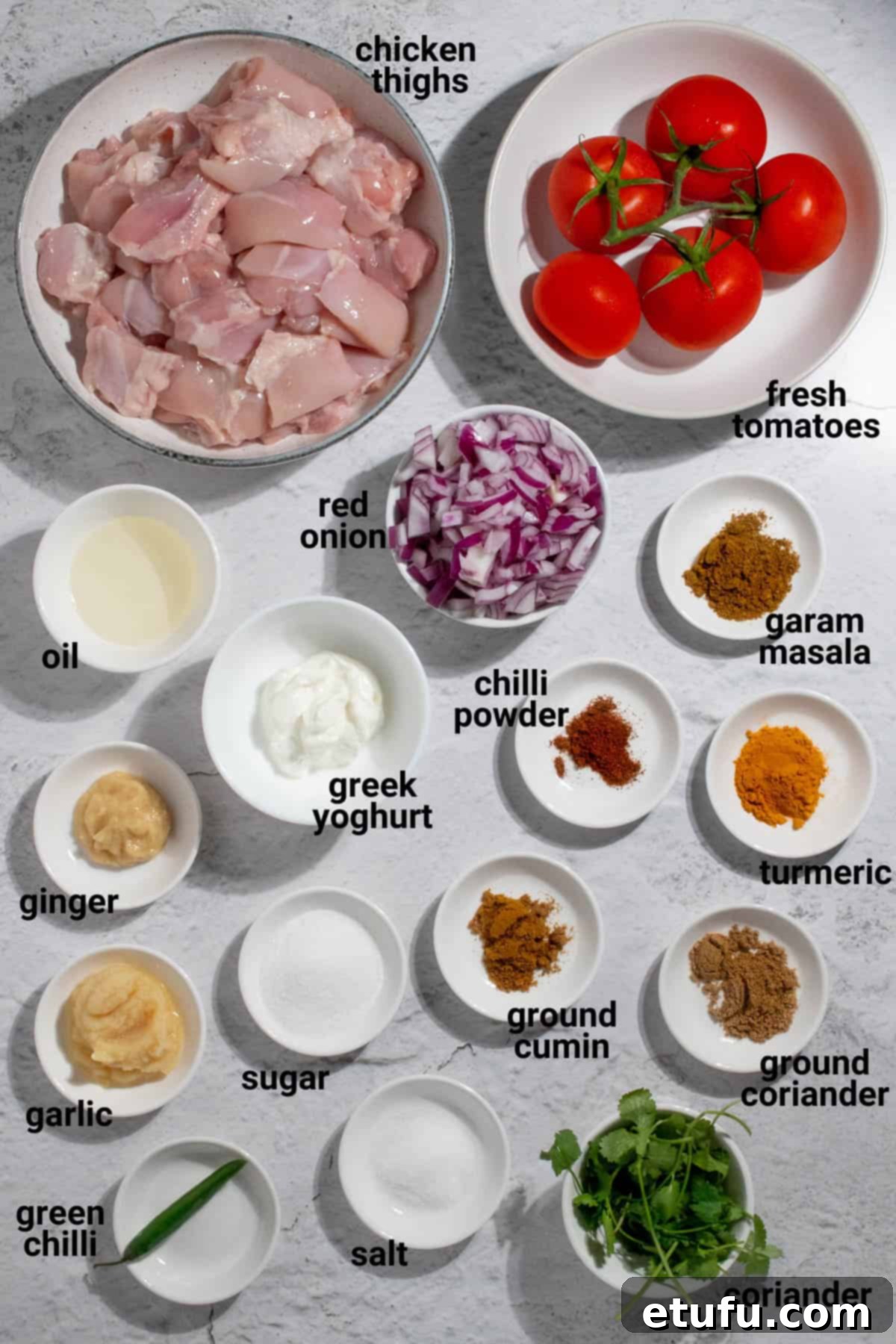 Chicken karahi ingredients.