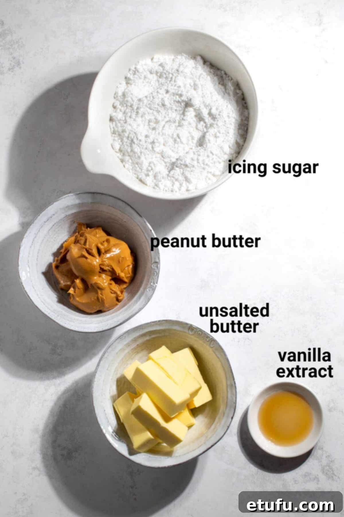 Ingredients for microwave peanut butter fudge.
