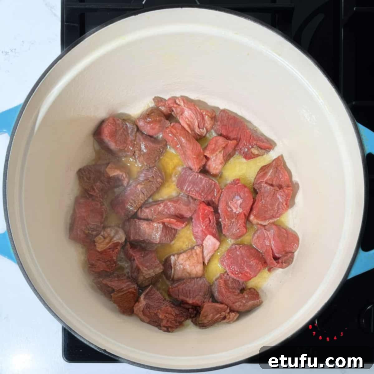 Batch frying the rump for the trinchado.