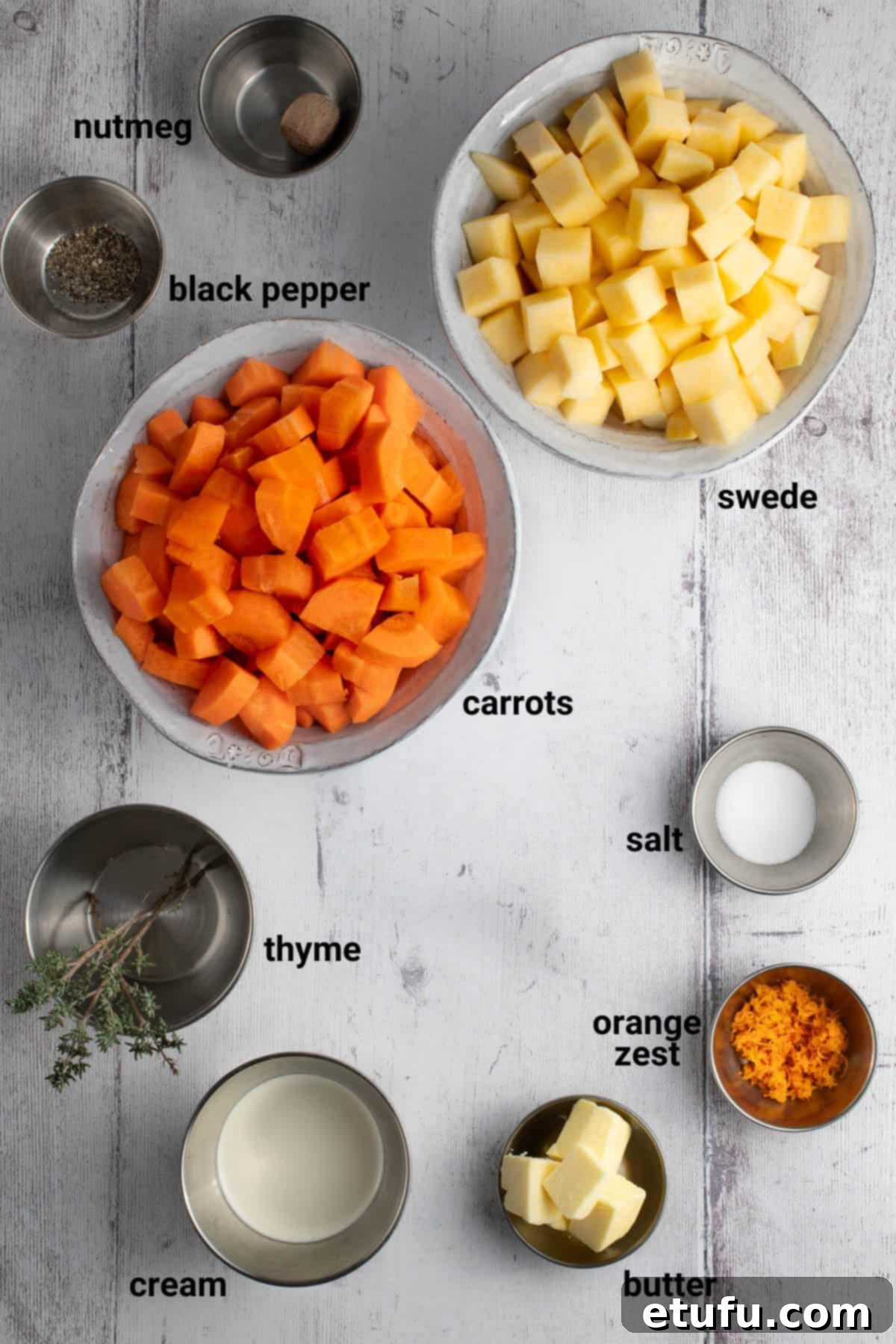 Creamy Carrot and Swede Mash 4 Carrot and swede mash ingredients.