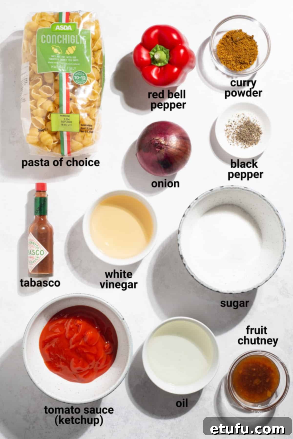 Curry noodle salad ingredients.