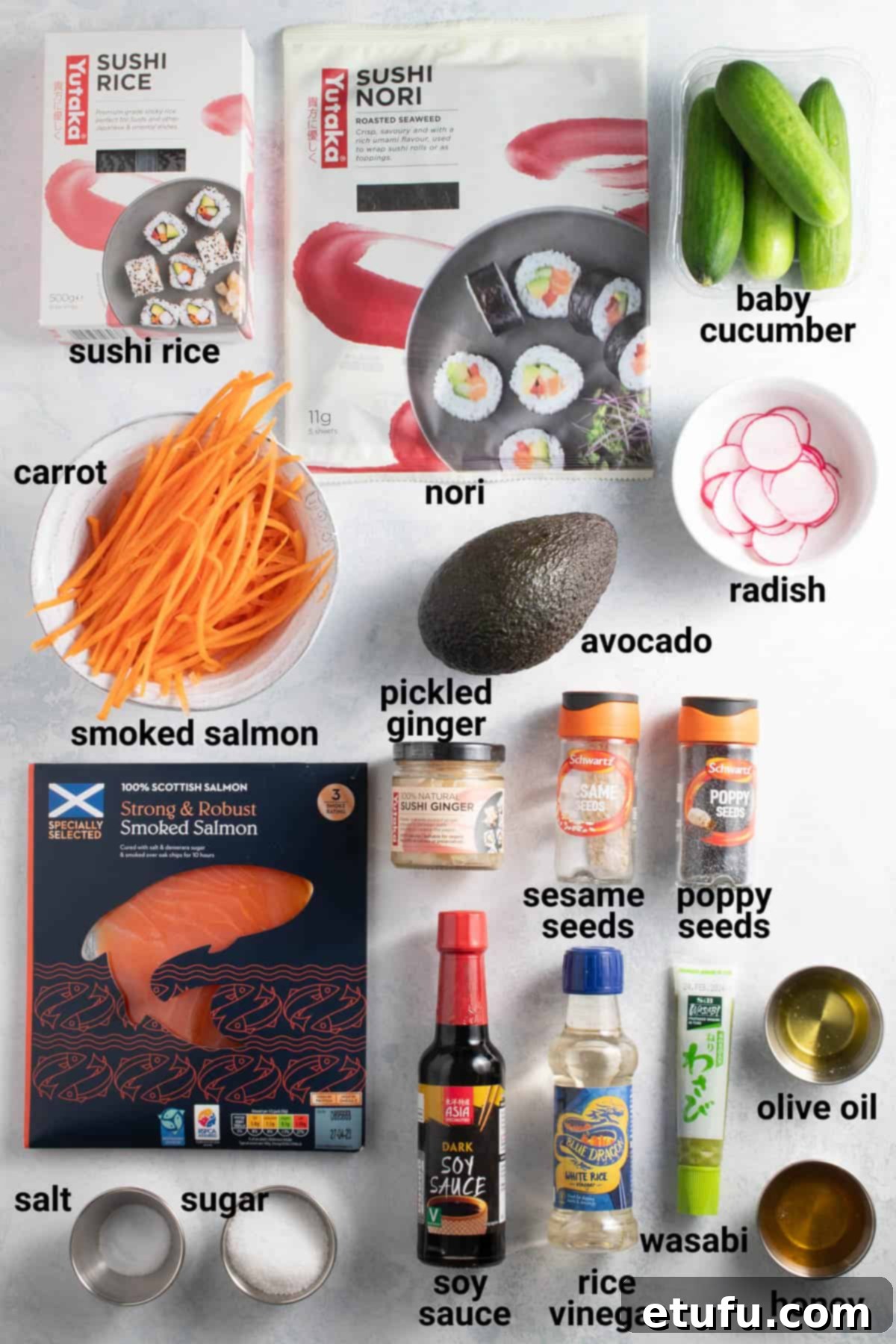 Sushi salad ingredients.