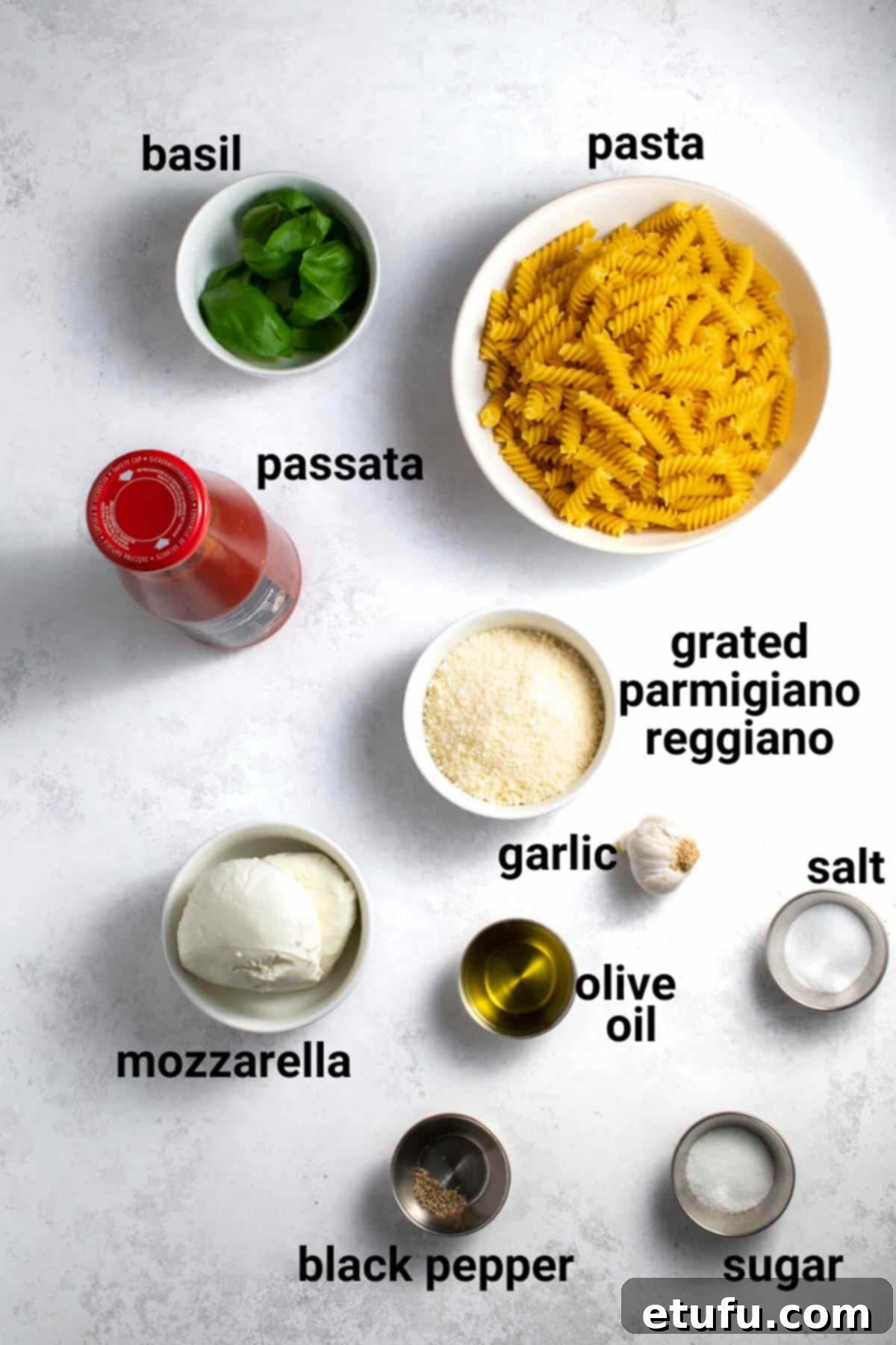 Pasta alla sorrentina ingredients.