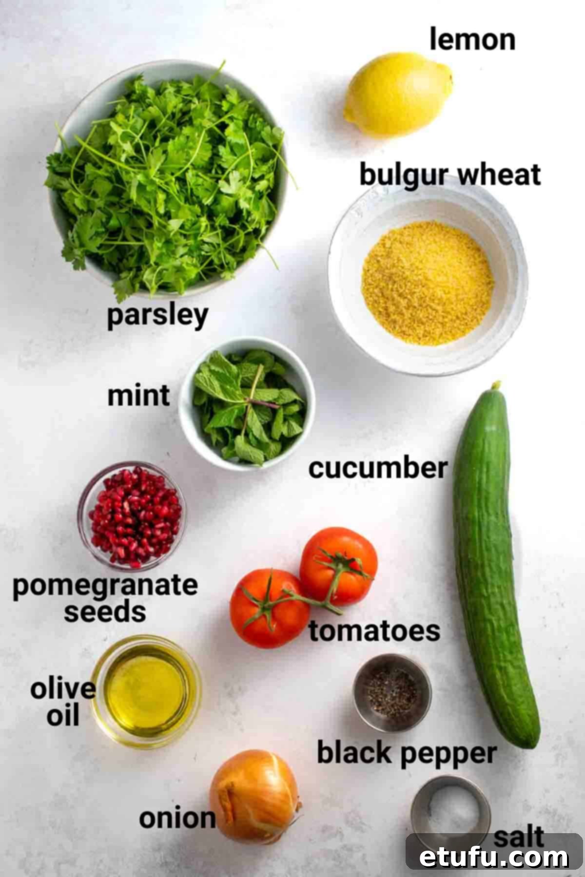 Taboule ingredients.