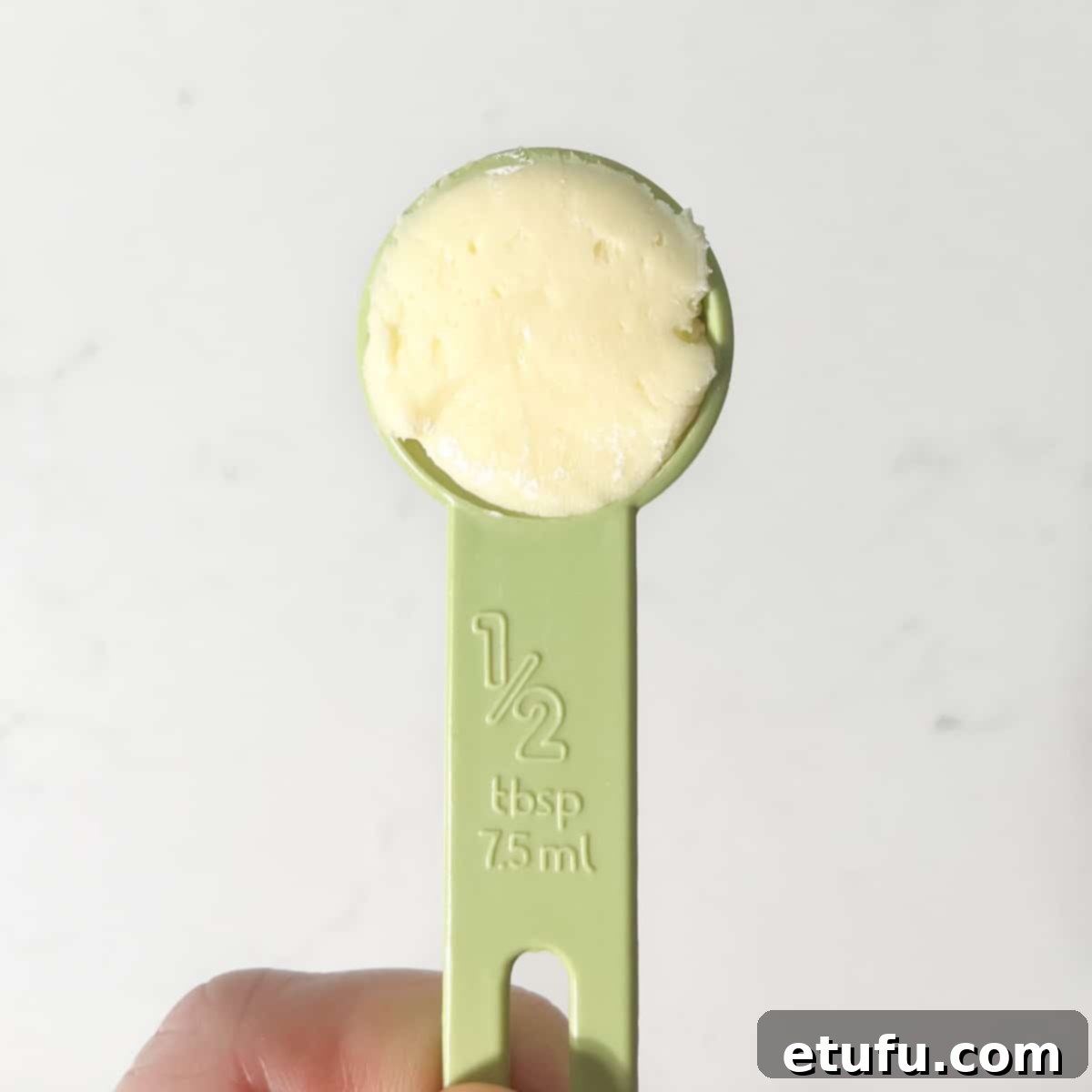 Half a tablespoon measurement with cookie dough.