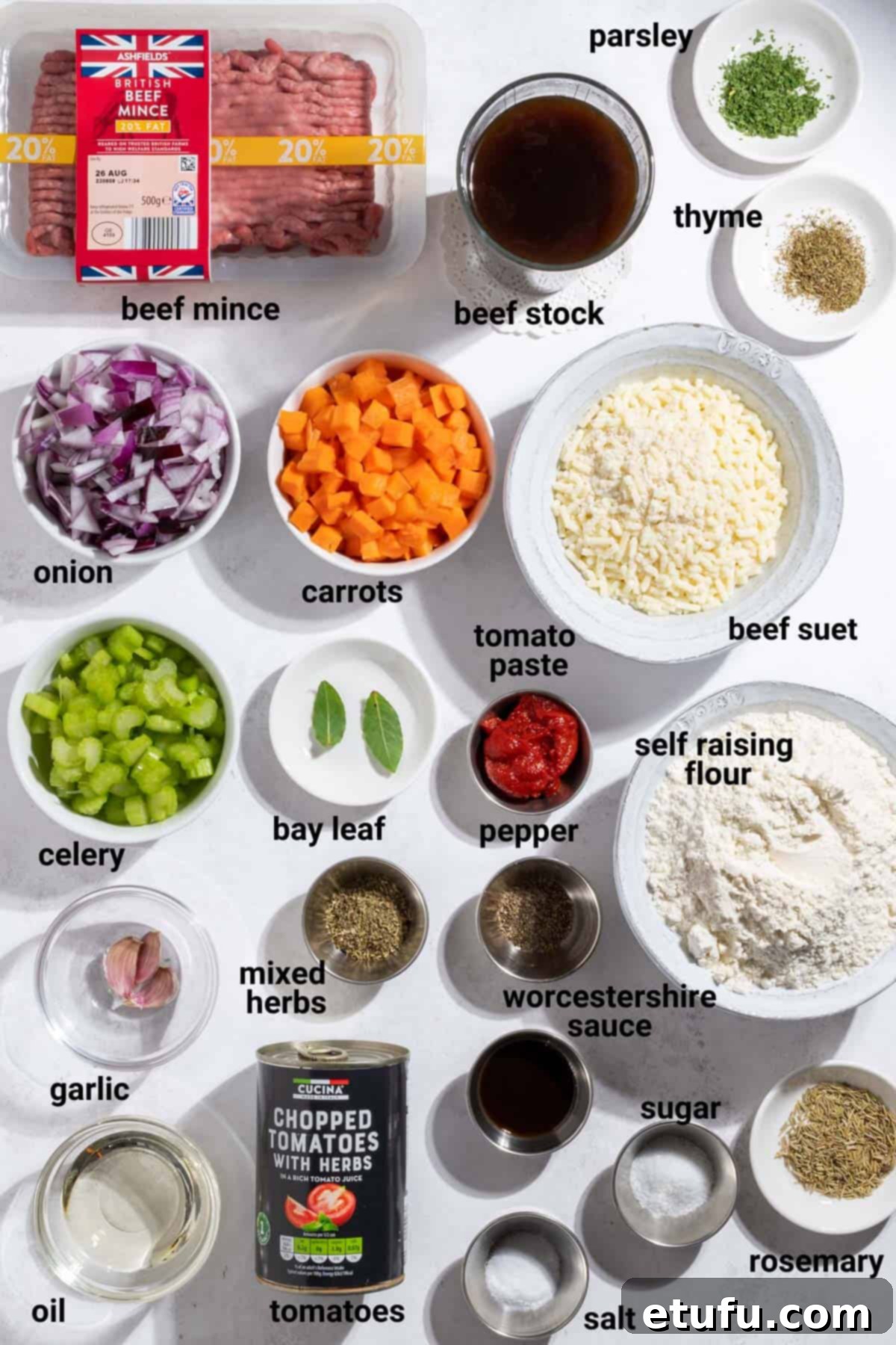 Mince and dumplings ingredients.