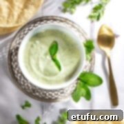 Indian mint sauce in a white bowl, ready for serving.