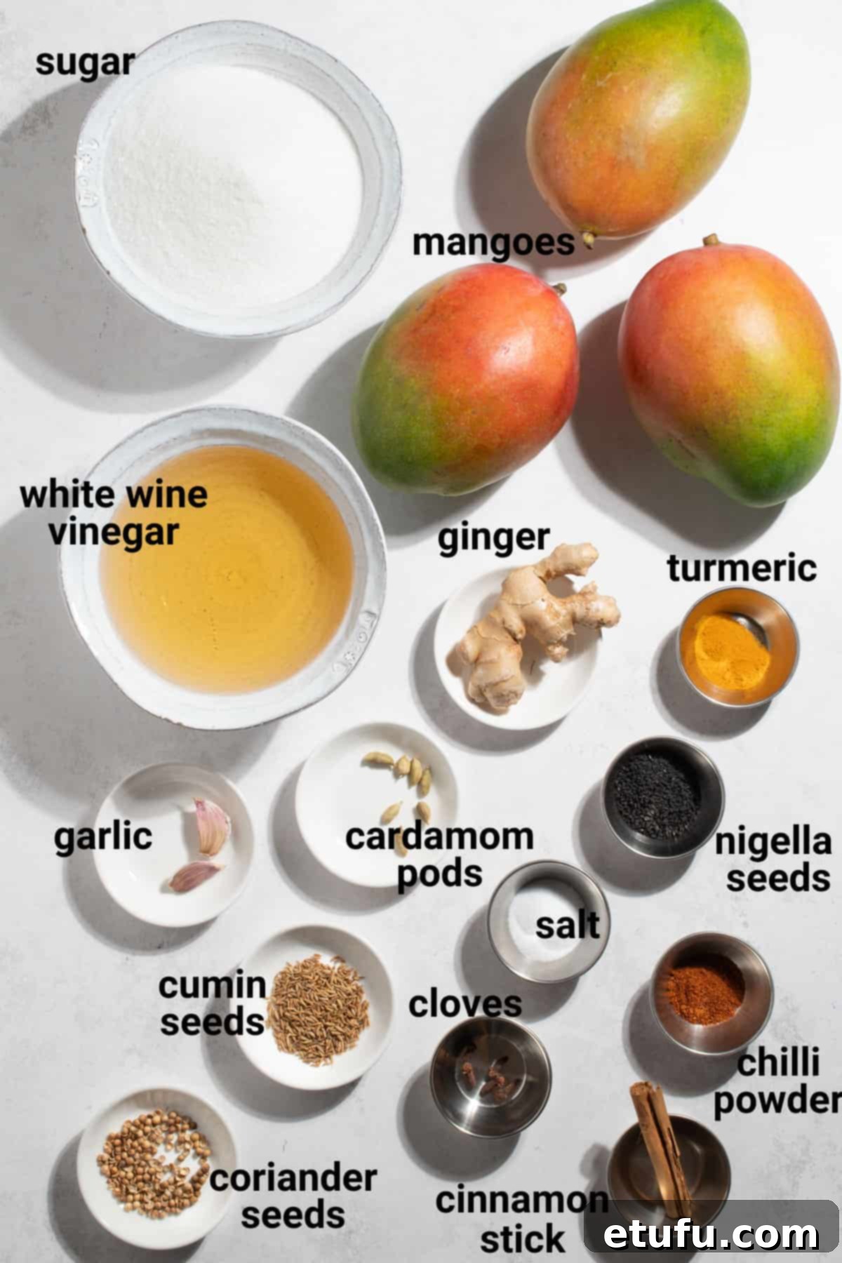 Indian mango chutney ingredients,.