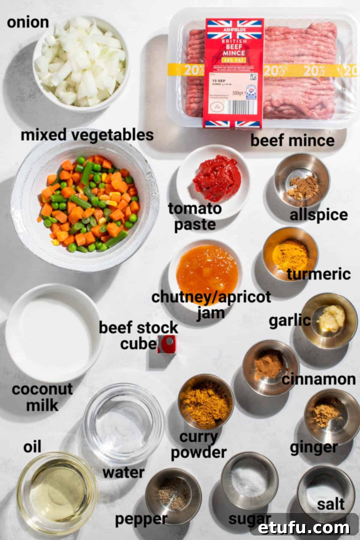 Curried mince ingredients.