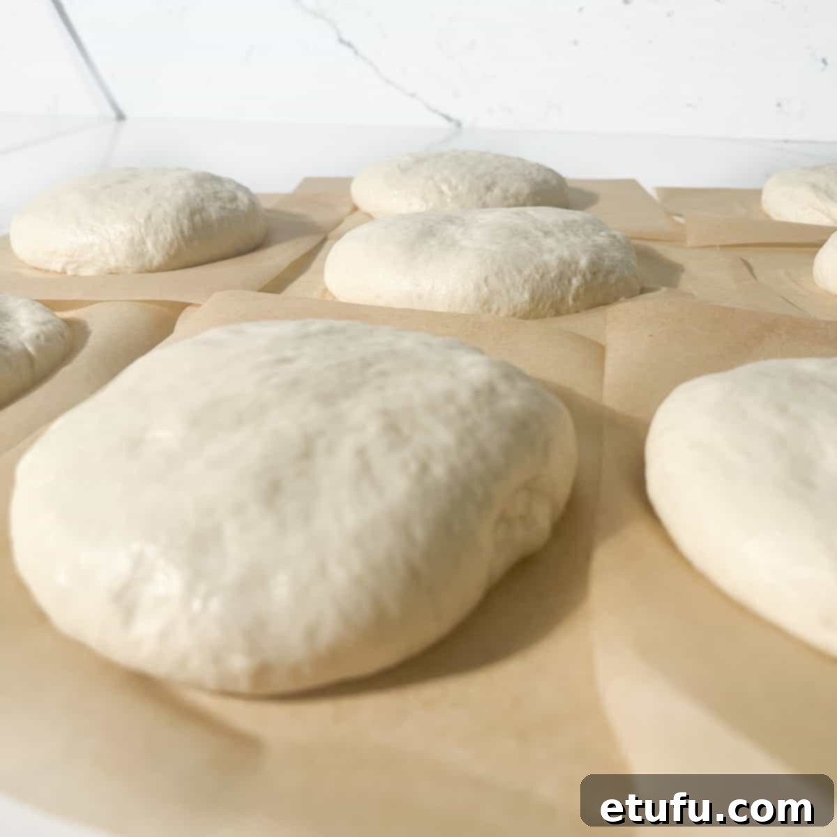 Balls of flattened dough of about one inch thickness.