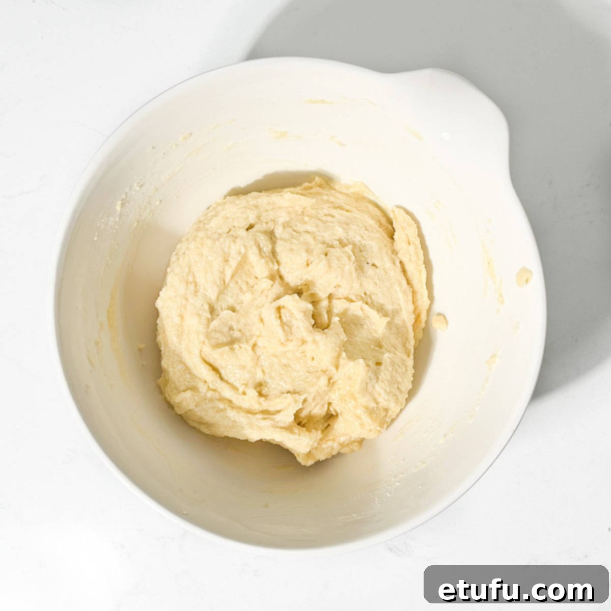 The fully mixed frangipane topping, smooth and ready to be used.