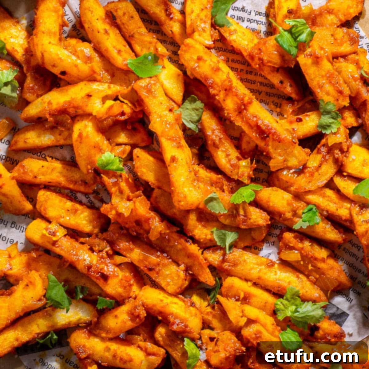 Masala chips with chopped coriander sprinkled over.