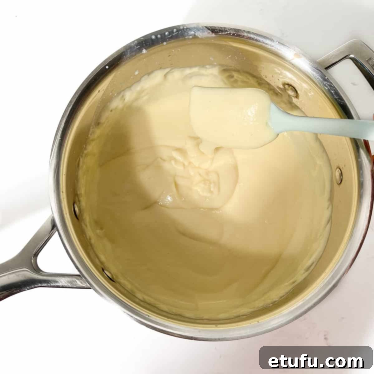 A saucepan of completed Crème Pâtissière.