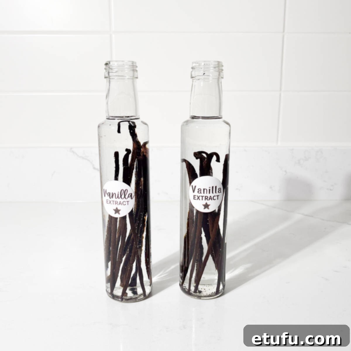 Two bottles of homemade vanilla extract.