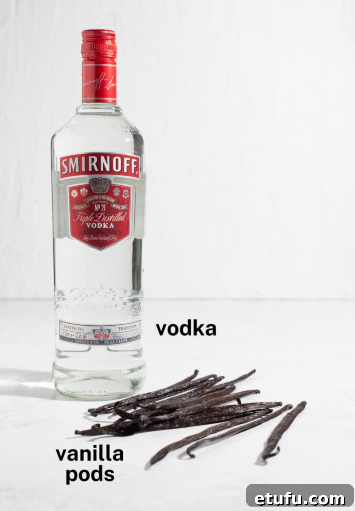 Homemade vanilla extract ingredients.