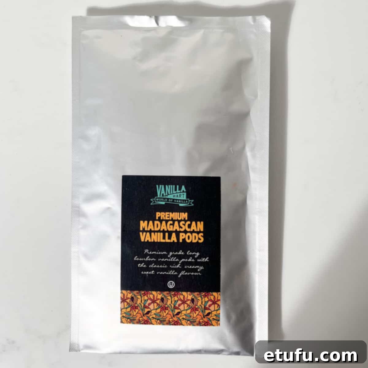 Vanilla pods in sealed packaging.