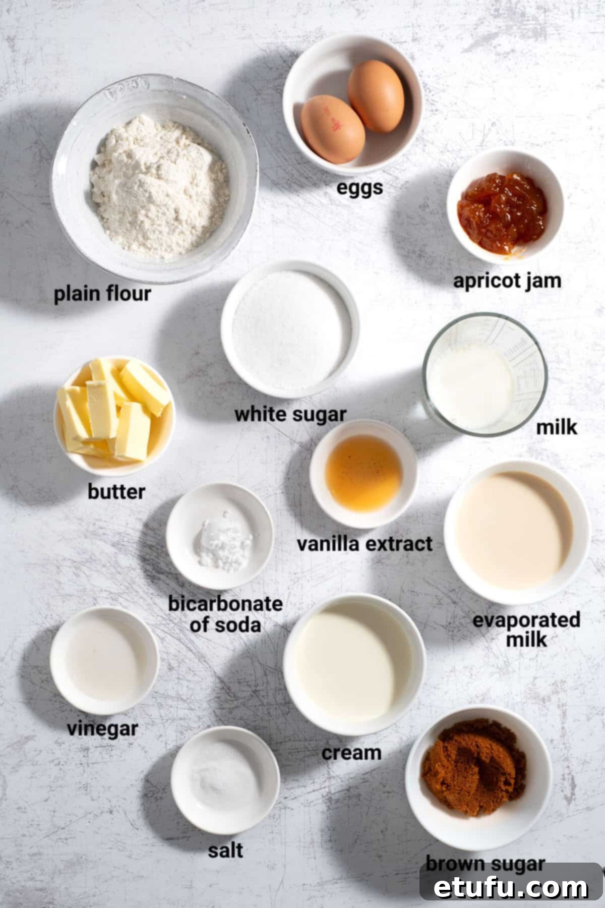 Sticky South African Malva Delight 3 Malva pudding ingredients.