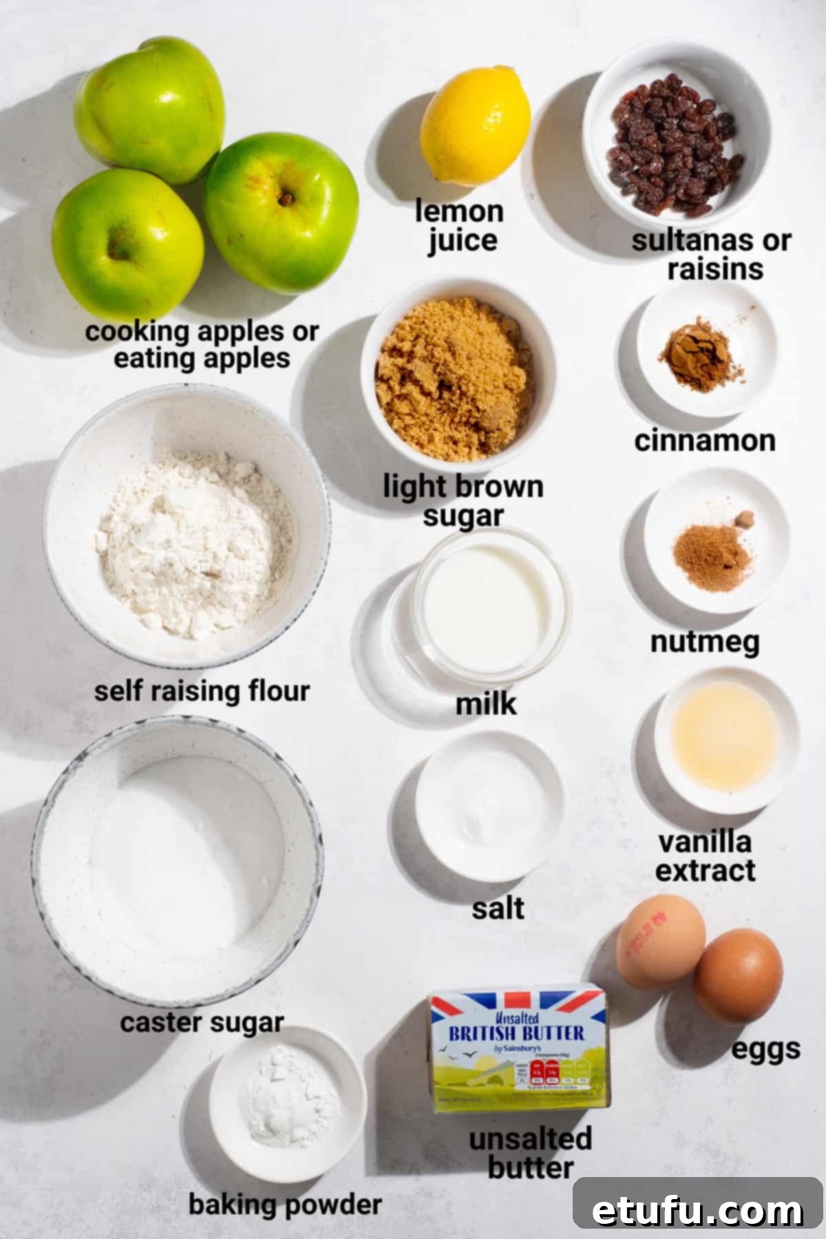 Eve's pudding ingredients.