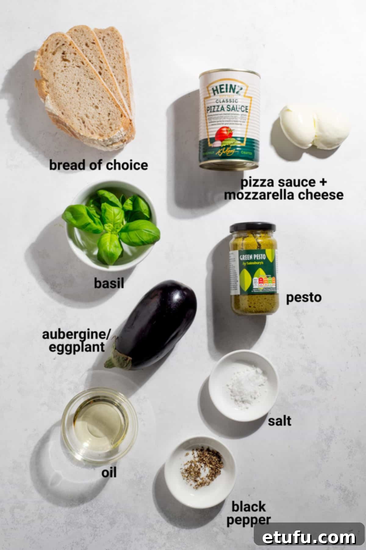 Aubergine/eggplant pizza toast ingredients.