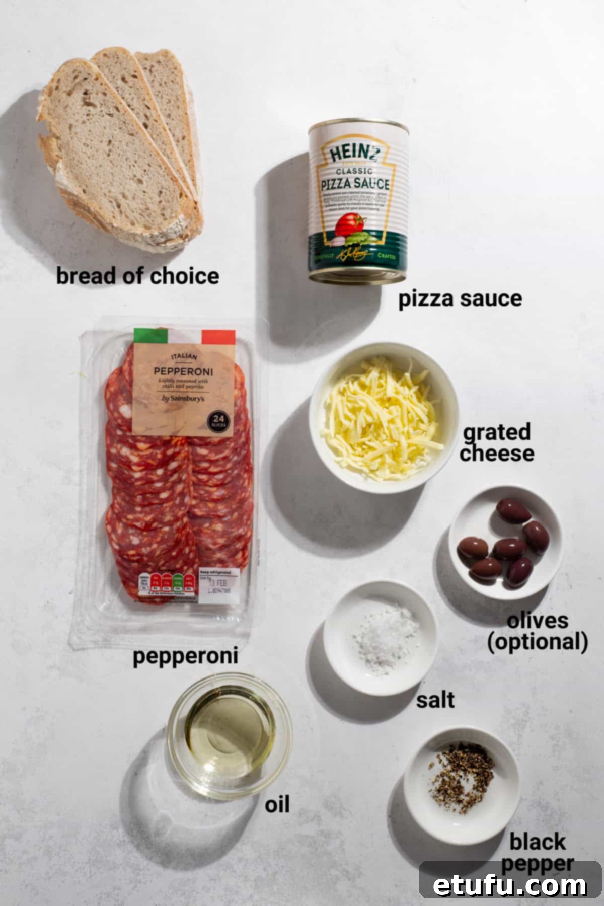 Pepperoni pizza toast ingredients.
