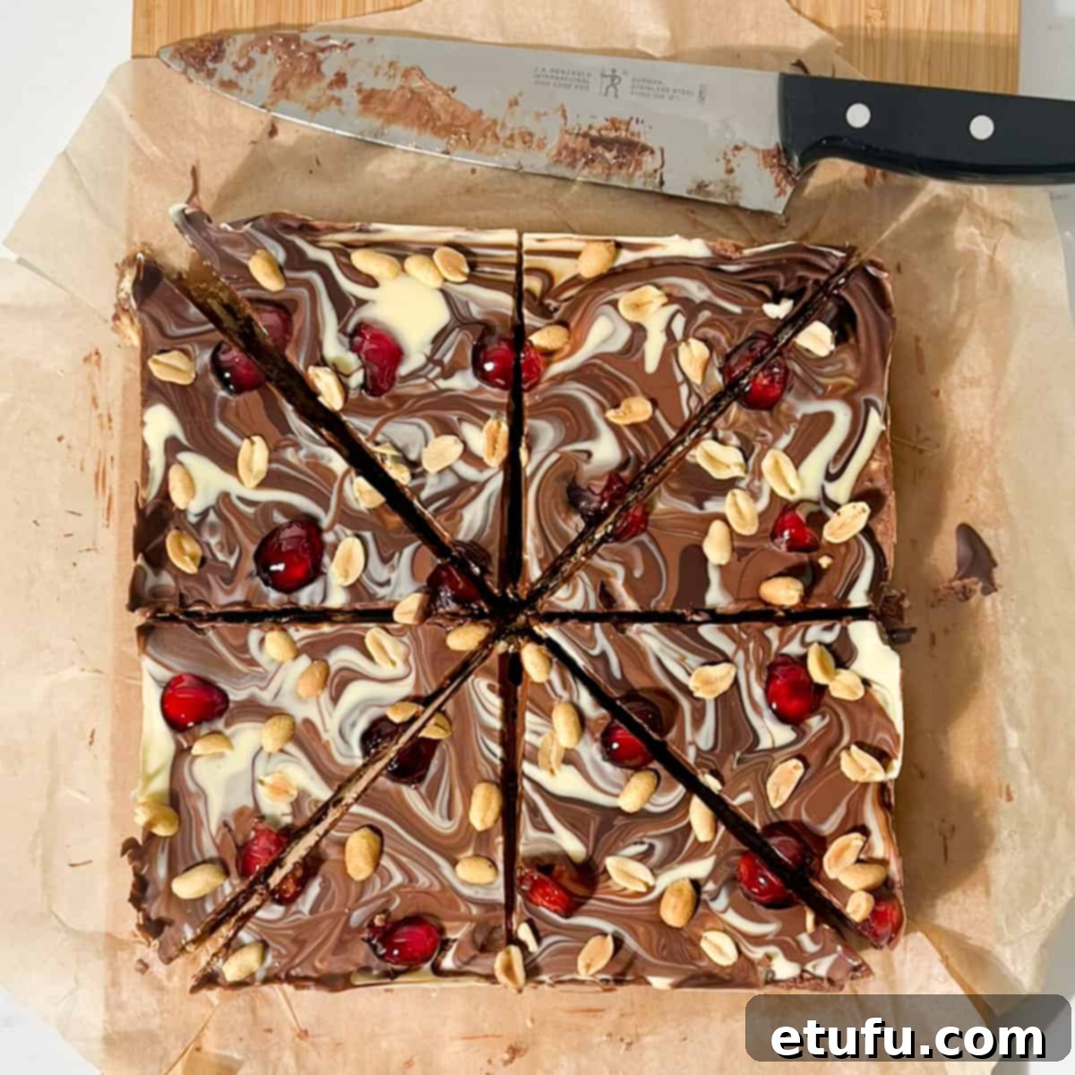 Cutting the tiffin into triangles.