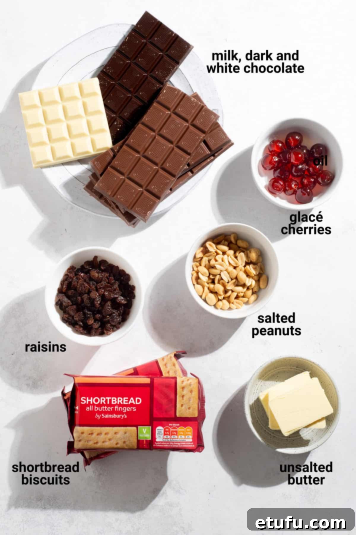 Chocolate tiffin ingredients.