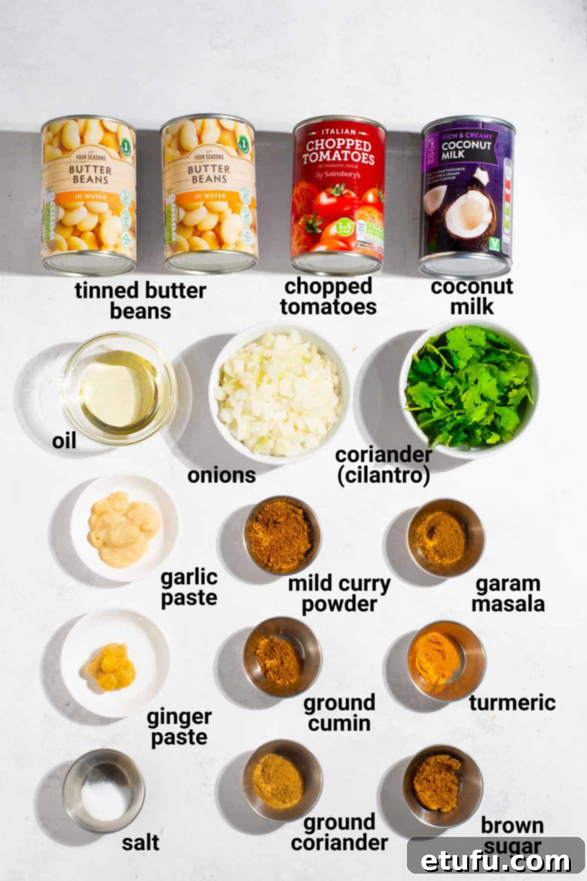 Butter bean curry ingredients. 