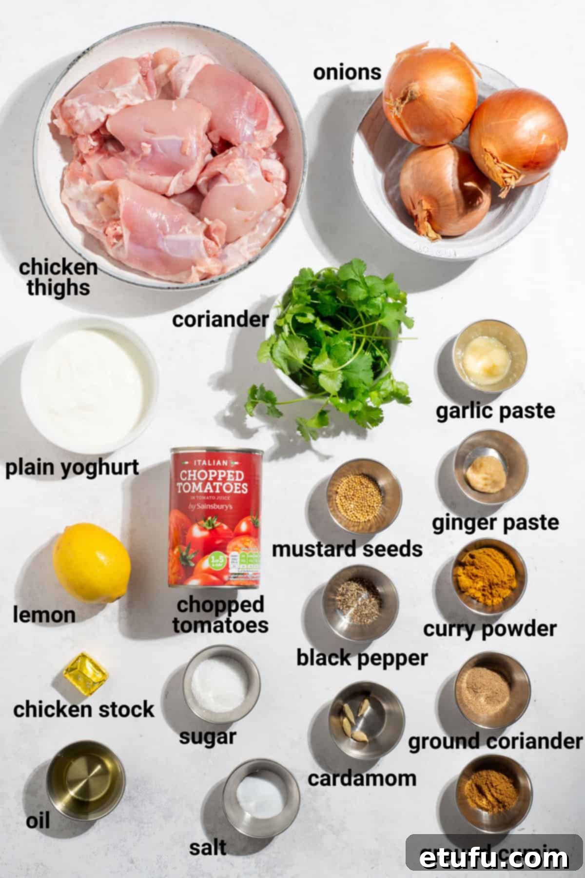 Chicken dopiaza ingredients.