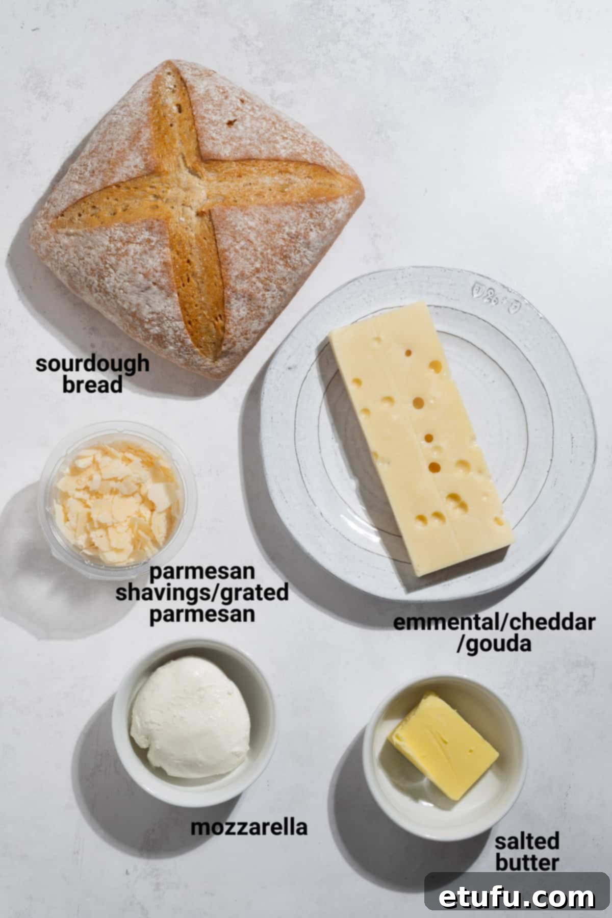 Sourdough grilled cheese sandwich ingredients.