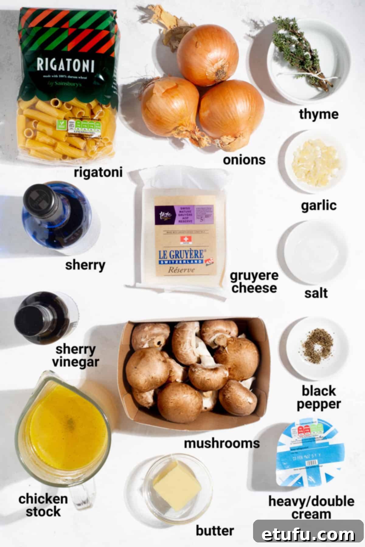 One pot French onion pasta ingredients.