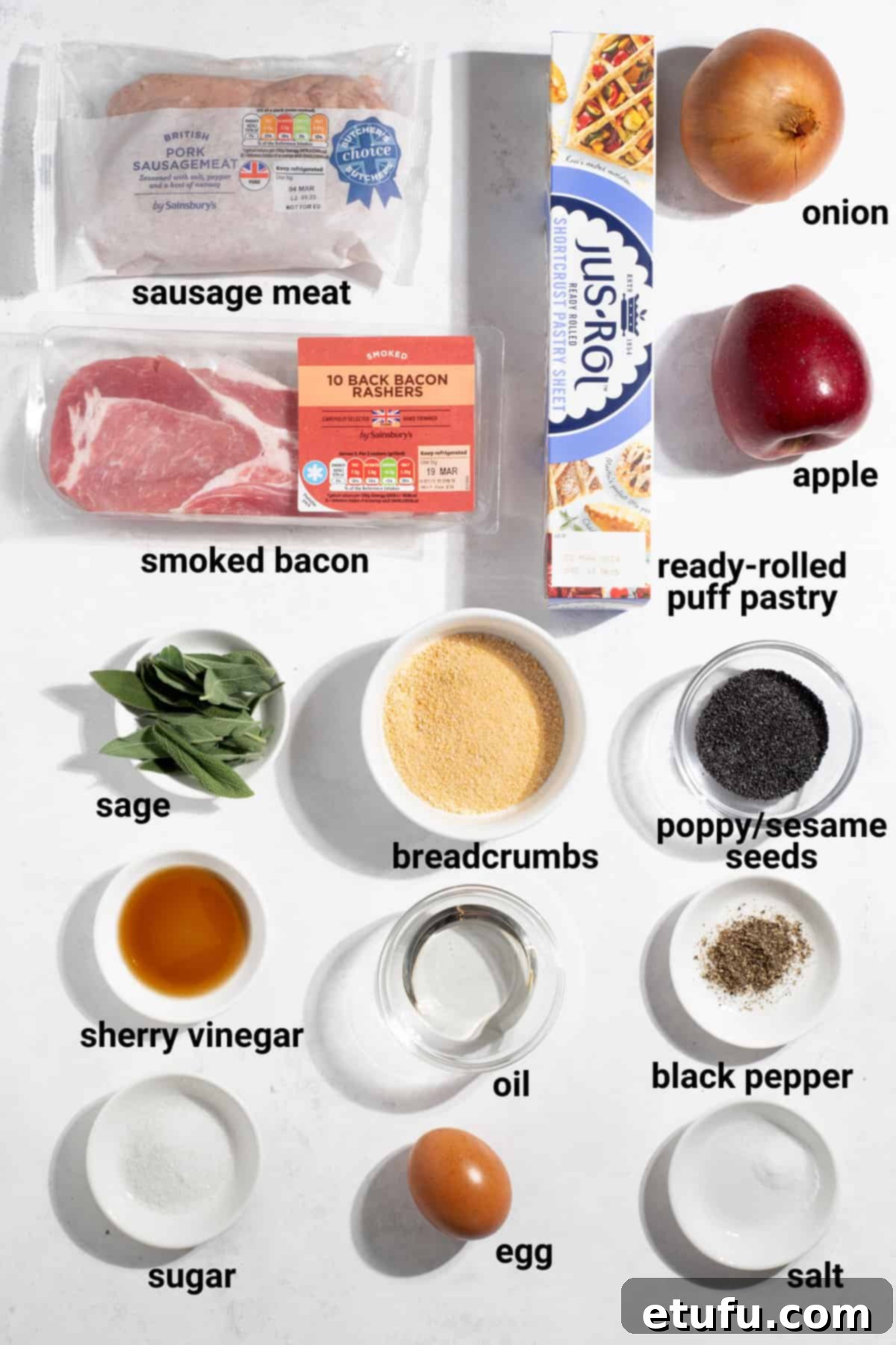Sausage plait ingredients.