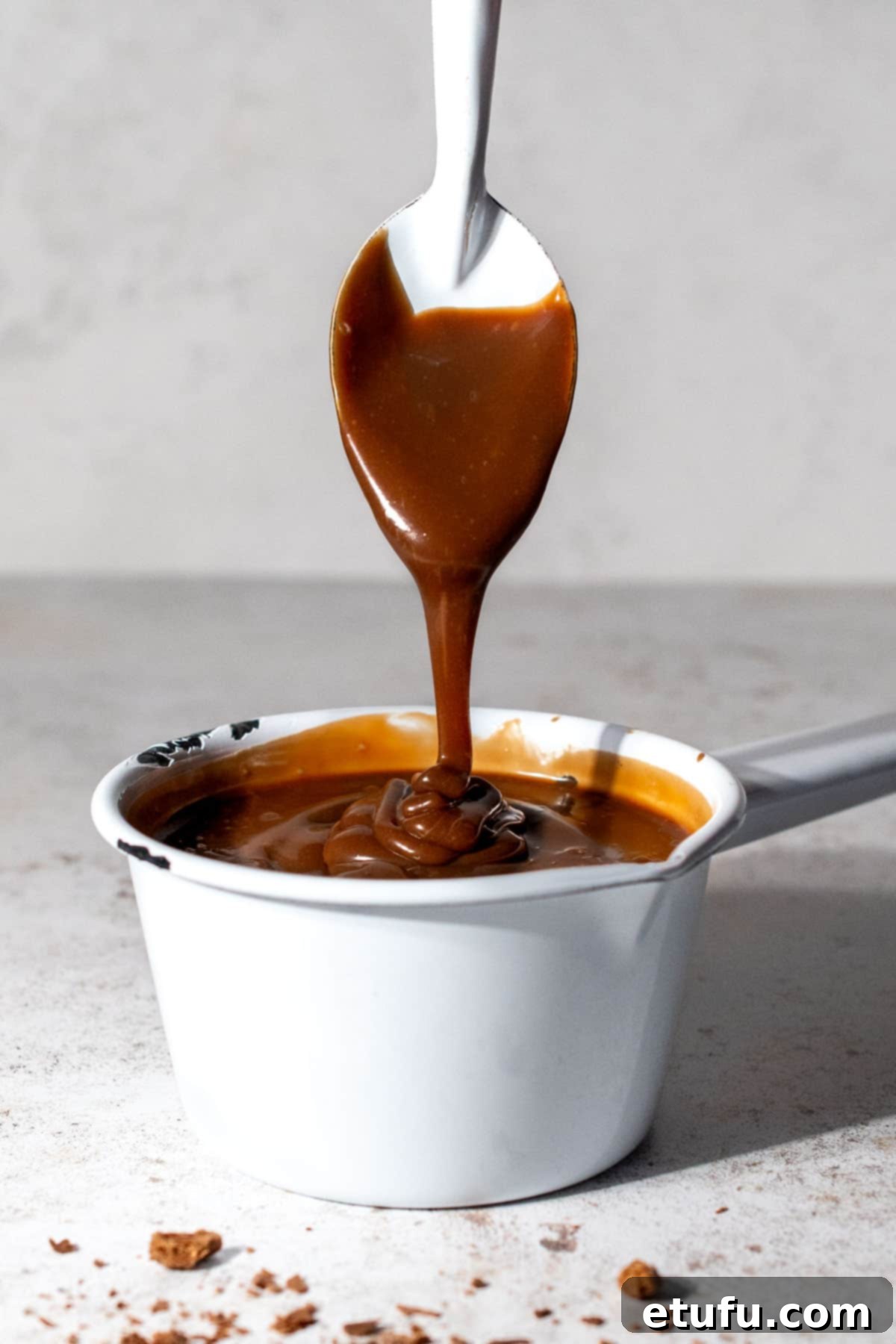 Bar-one sauce in a white saucepan, ready to be served.