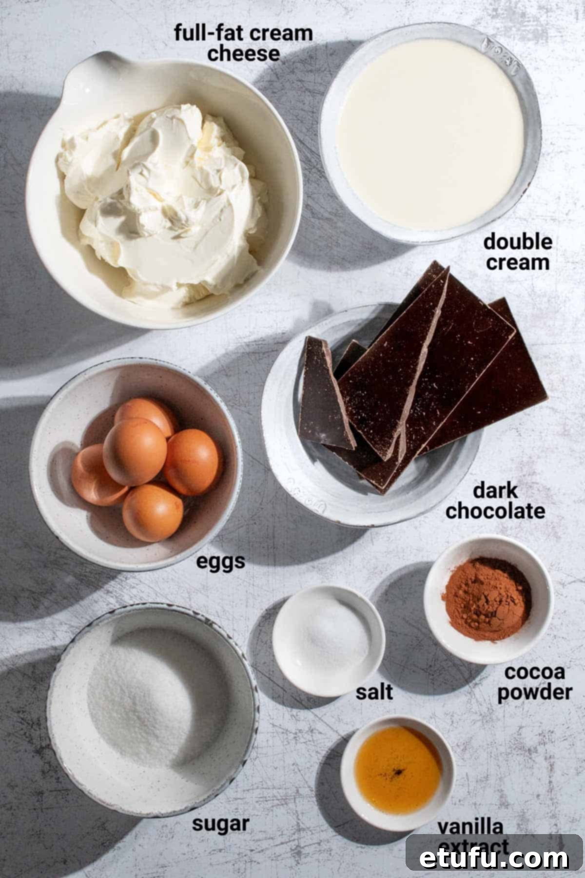 Chocolate basque cheesecake ingredients. 